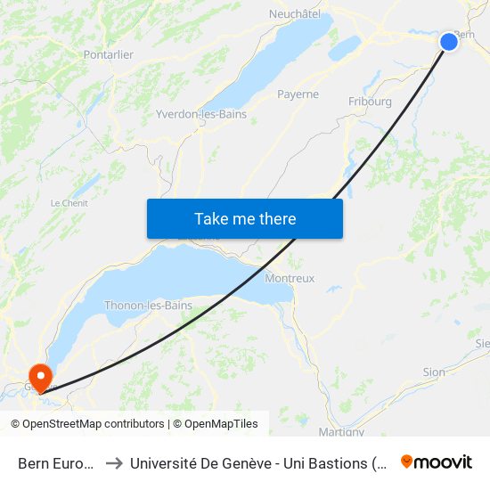 Bern Europaplatz to Université De Genève - Uni Bastions (Bâtiment Principal) map