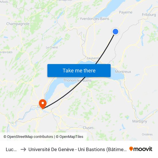 Lucens to Université De Genève - Uni Bastions (Bâtiment Principal) map