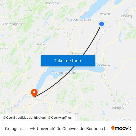 Granges-Marnand to Université De Genève - Uni Bastions (Bâtiment Principal) map