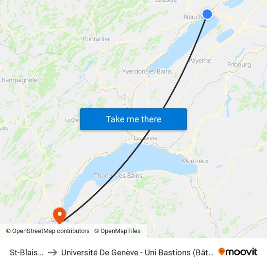 St-Blaise Cff to Université De Genève - Uni Bastions (Bâtiment Principal) map