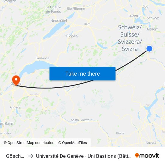 Göschenen to Université De Genève - Uni Bastions (Bâtiment Principal) map