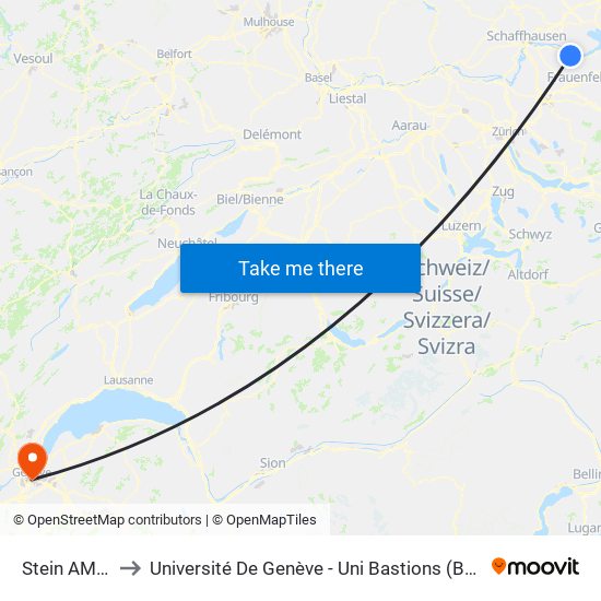 Stein AM Rhein to Université De Genève - Uni Bastions (Bâtiment Principal) map