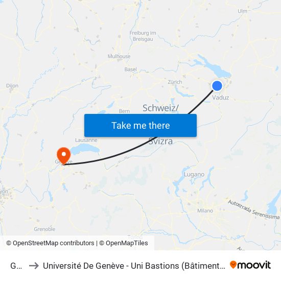 Gais to Université De Genève - Uni Bastions (Bâtiment Principal) map