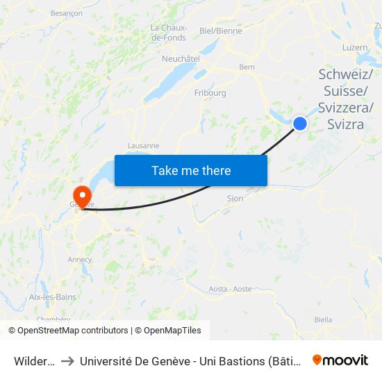 Wilderswil to Université De Genève - Uni Bastions (Bâtiment Principal) map