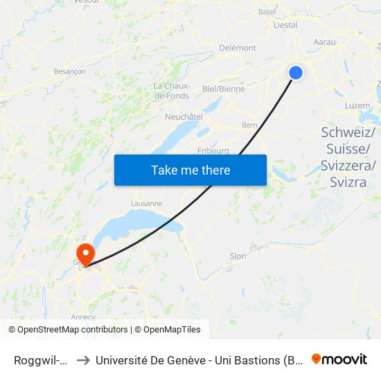 Roggwil-Wynau to Université De Genève - Uni Bastions (Bâtiment Principal) map