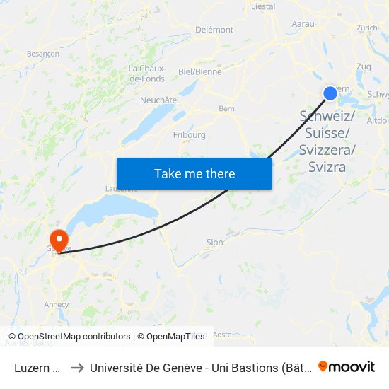 Luzern Littau to Université De Genève - Uni Bastions (Bâtiment Principal) map