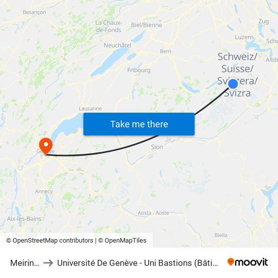 Meiringen to Université De Genève - Uni Bastions (Bâtiment Principal) map
