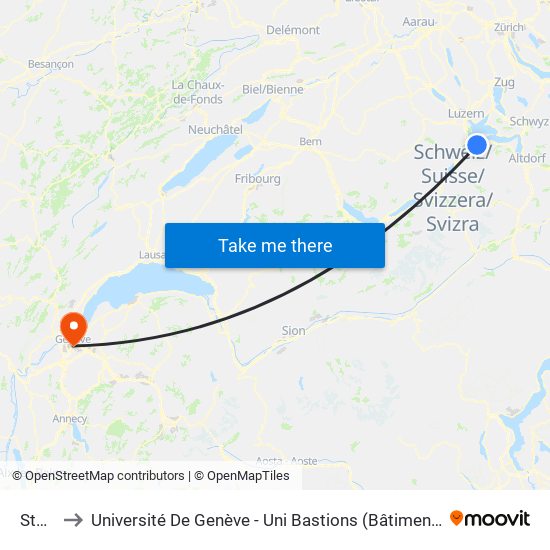 Stans to Université De Genève - Uni Bastions (Bâtiment Principal) map