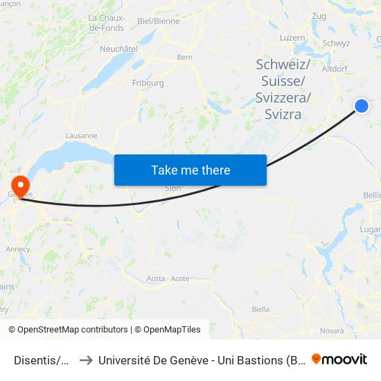 Disentis/Mustér to Université De Genève - Uni Bastions (Bâtiment Principal) map