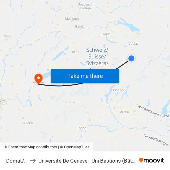 Domat/Ems to Université De Genève - Uni Bastions (Bâtiment Principal) map