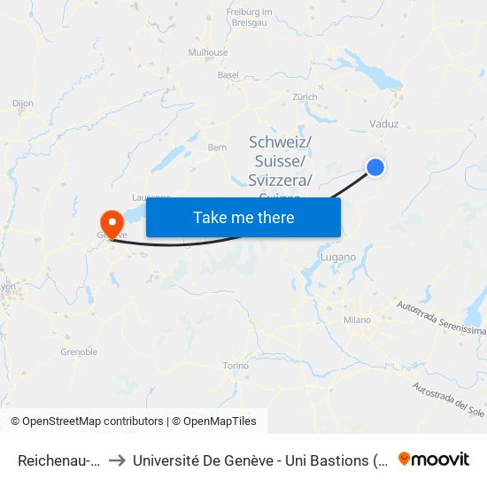 Reichenau-Tamins to Université De Genève - Uni Bastions (Bâtiment Principal) map