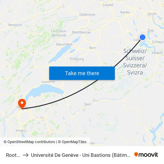 Root D4 to Université De Genève - Uni Bastions (Bâtiment Principal) map