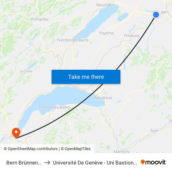 Bern Brünnen Westside to Université De Genève - Uni Bastions (Bâtiment Principal) map