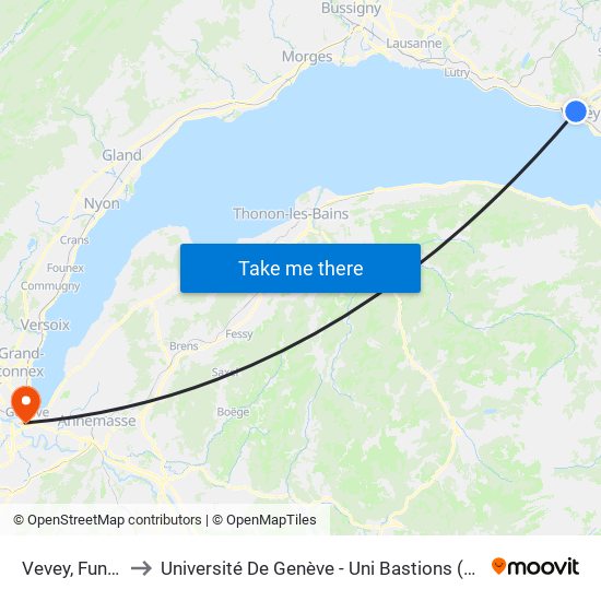 Vevey, Funiculaire to Université De Genève - Uni Bastions (Bâtiment Principal) map