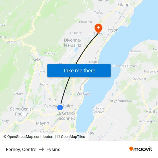 Ferney, Centre to Eysins map