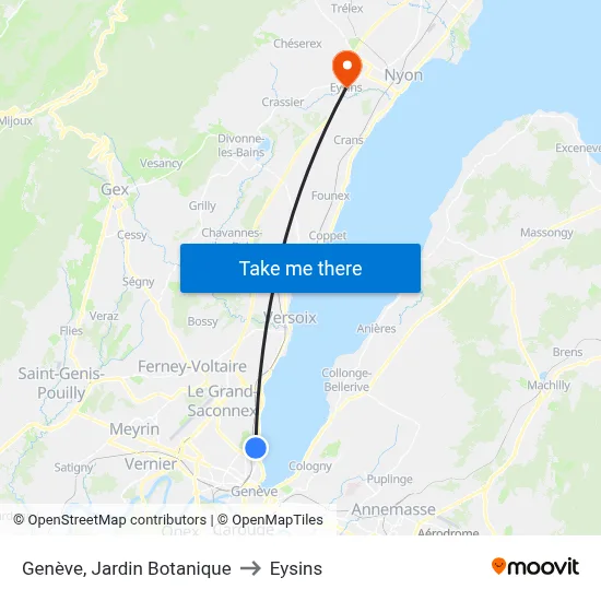 Genève, Jardin Botanique to Eysins map