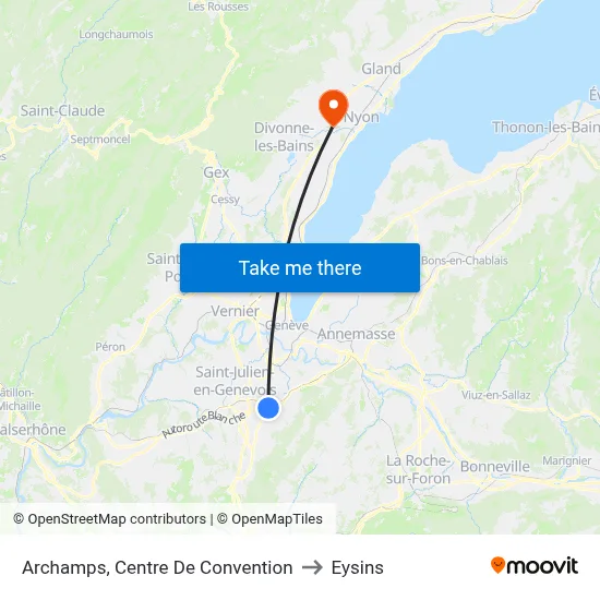 Archamps, Centre De Convention to Eysins map