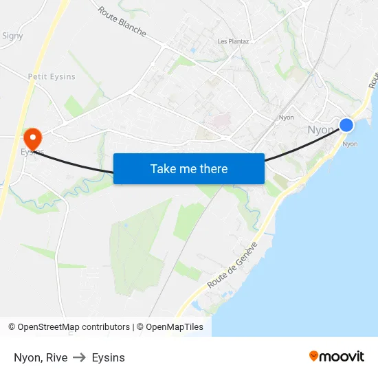 Nyon, Rive to Eysins map