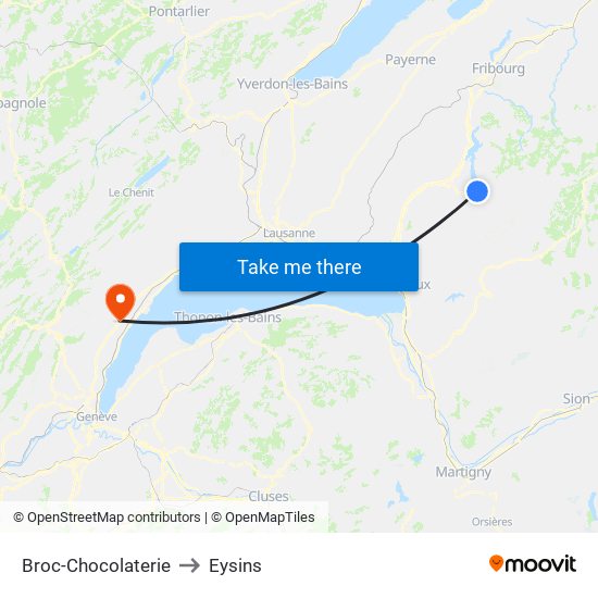 Broc-Chocolaterie to Eysins map