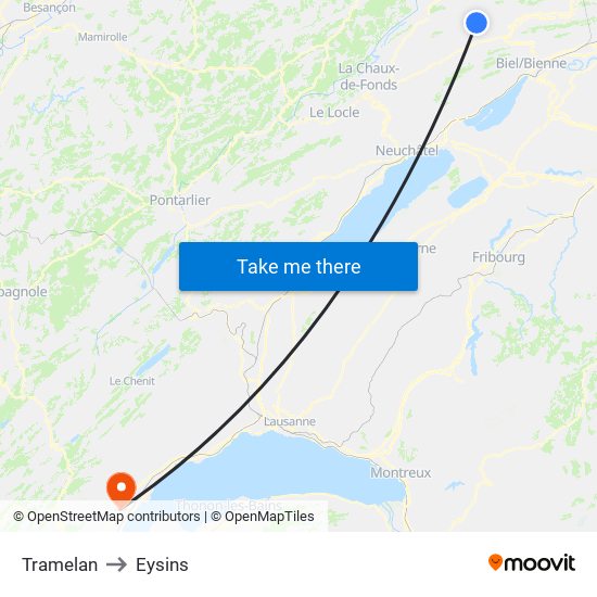 Tramelan to Eysins map