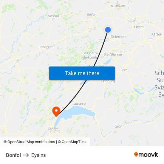 Bonfol to Eysins map