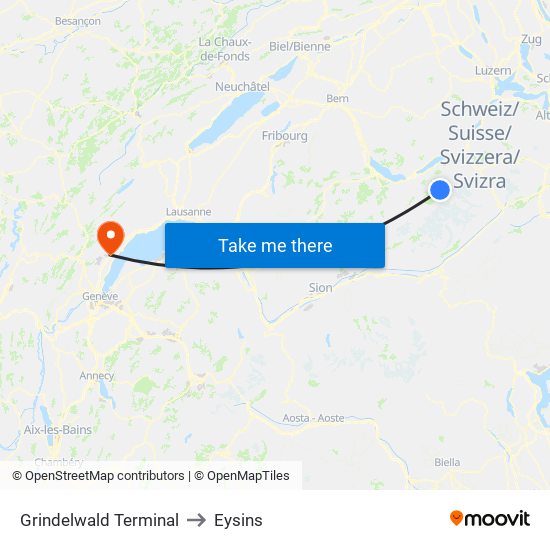 Grindelwald Terminal to Eysins map