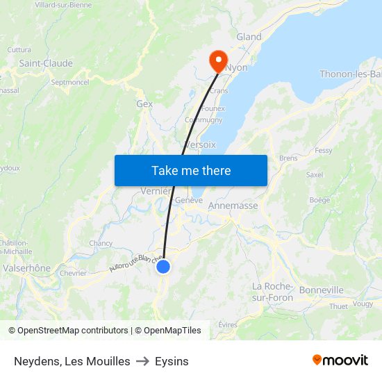 Neydens, Les Mouilles to Eysins map