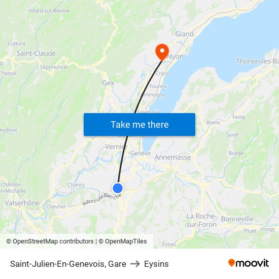 Saint-Julien-En-Genevois, Gare to Eysins map
