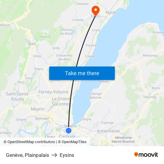 Genève, Plainpalais to Eysins map