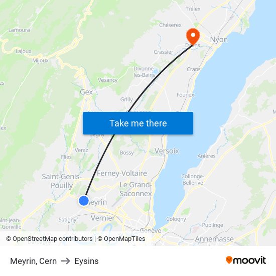 Meyrin, Cern to Eysins map