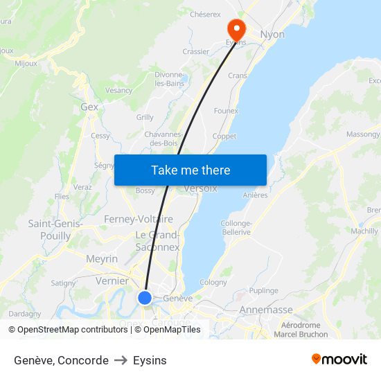 Genève, Concorde to Eysins map