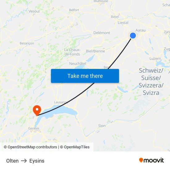 Olten to Eysins map