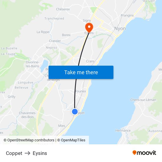 Coppet to Eysins map