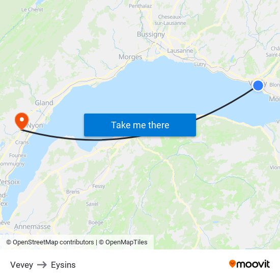 Vevey to Eysins map