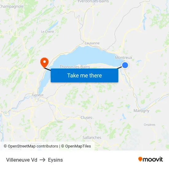 Villeneuve Vd to Eysins map