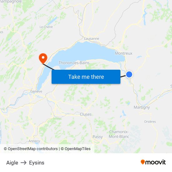 Aigle to Eysins map