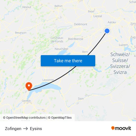 Zofingen to Eysins map