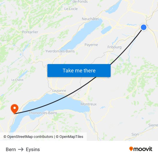 Bern to Eysins map