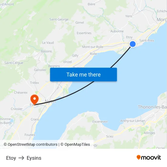 Etoy to Eysins map