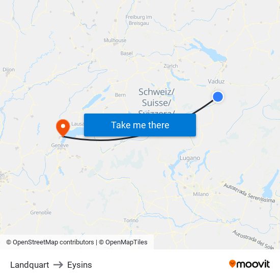 Landquart to Eysins map