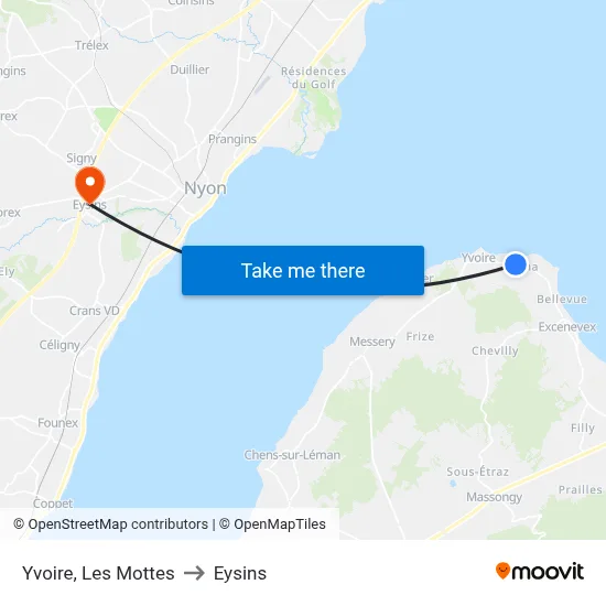 Yvoire, Les Mottes to Eysins map