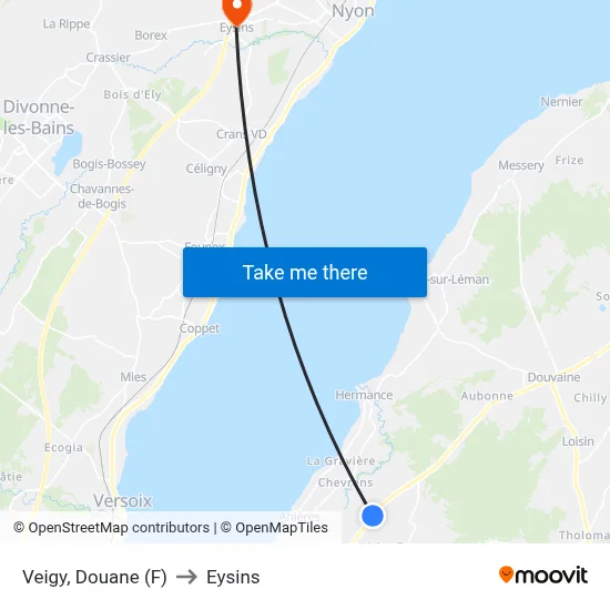 Veigy, Douane (F) to Eysins map