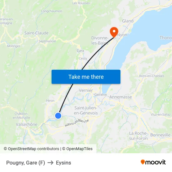 Pougny, Gare (F) to Eysins map