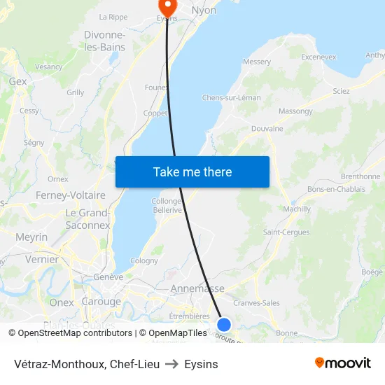 Vétraz-Monthoux, Chef-Lieu to Eysins map