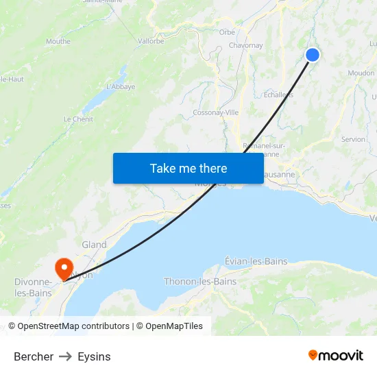 Bercher to Eysins map