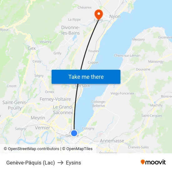 Genève-Pâquis (Lac) to Eysins map