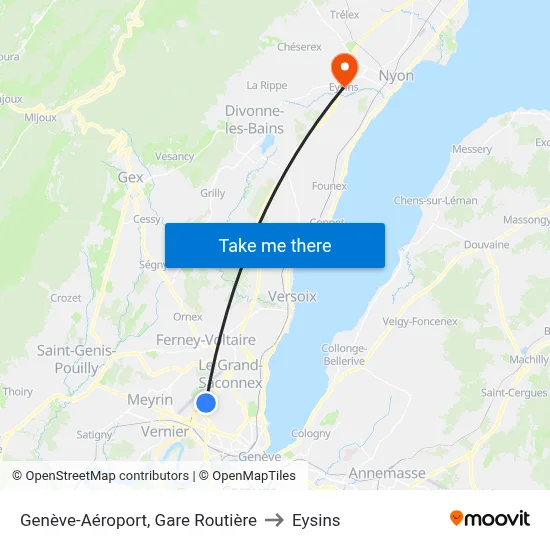 Genève-Aéroport, Gare Routière to Eysins map