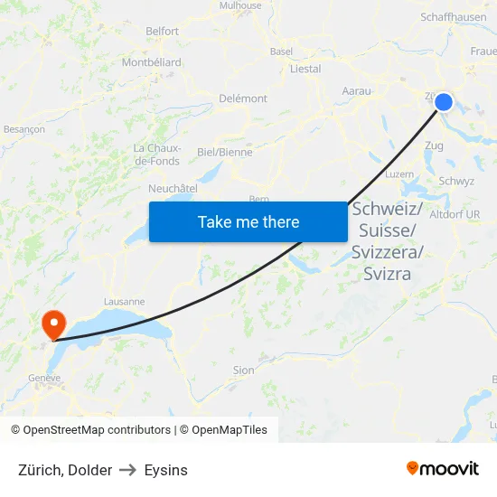 Zürich, Dolder to Eysins map