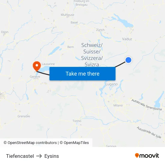 Tiefencastel to Eysins map