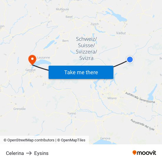 Celerina to Eysins map